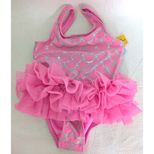Cat & Jack Girls Swimsuit 4T Pink Silver Scales Snaps Responsible Style Mermaid